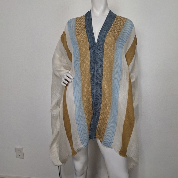 World Market "NEW" Multicolor Linen Blend Coastal Bohemian Poncho One Size - Picture 1 of 13